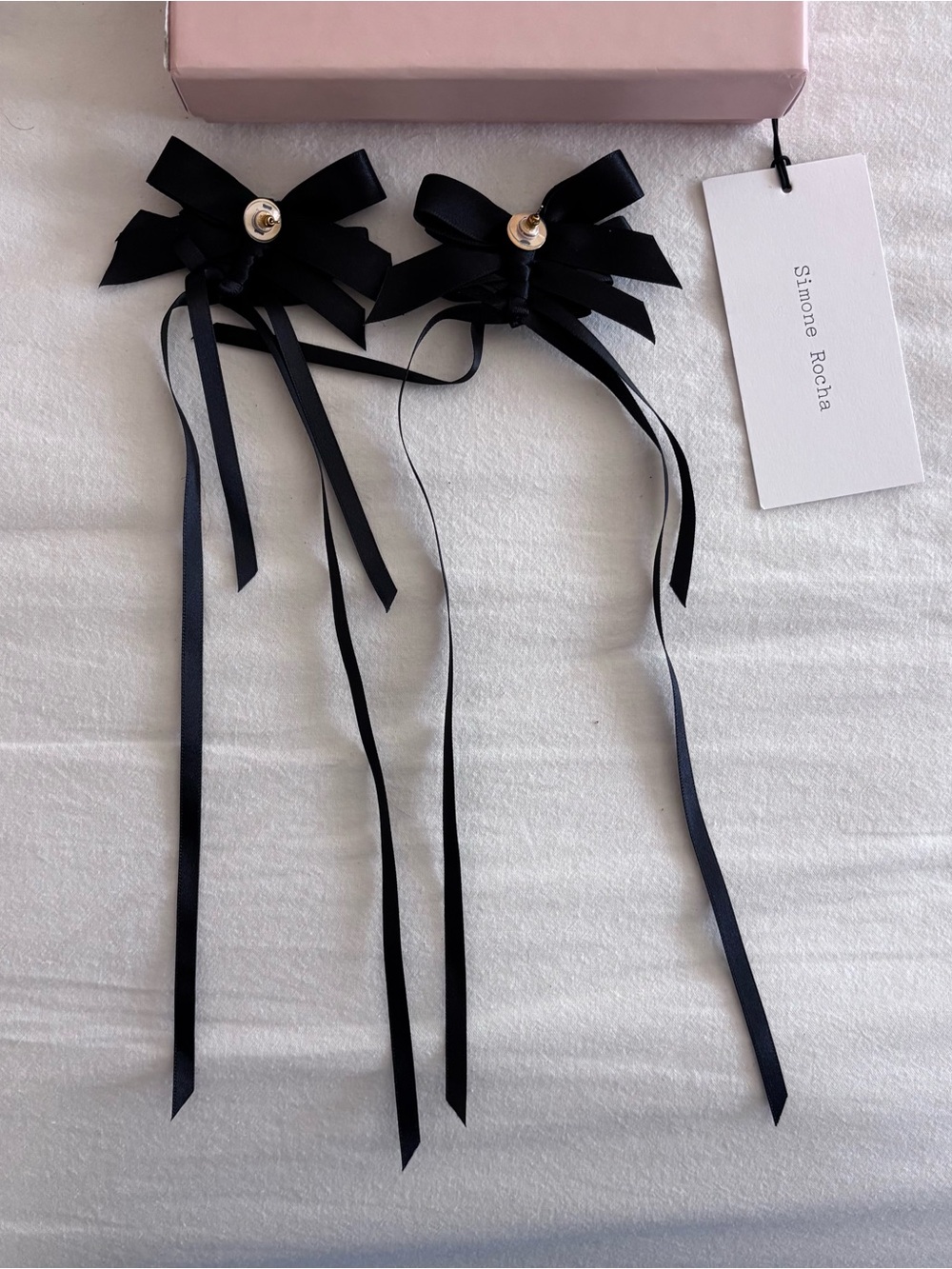 Simone Rocha Rosette Black Satin Ribbon Floral Statement Earrings - NIB - Picture 3 of 4